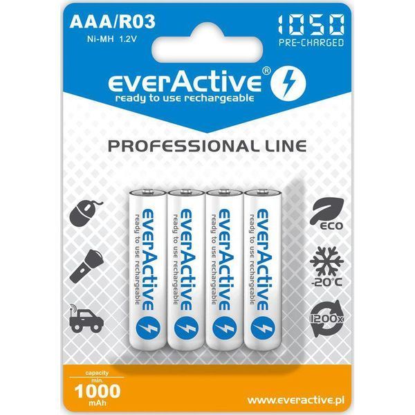 Акумулятор everActive AAA/HR03 Ni-MH 1050mAh BL 4шт EVHRL03-1050 фото