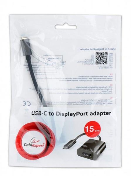 Адаптер Cablexpert USB Type-C - DisplayPort (M/F), 0.15 м, чорний (A-CM-DPF-01) A-CM-DPF-01 фото