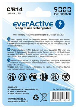 Акумулятор everActive С/HR14 5000mAh BL 2шт 2x EVHRL14-5000 фото