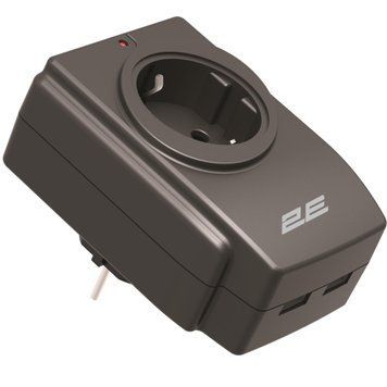 Мережевий адаптер 2E 1xТип F, 16A, 2xUSB-A, чорний (2E-AD120U) 2E-AD120U фото