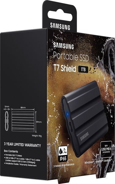 Накопичувач зовнішній SSD 2.5" USB 1.0TB Samsung T7 Shield Black (MU-PE1T0S/EU) MU-PE1T0S/EU фото