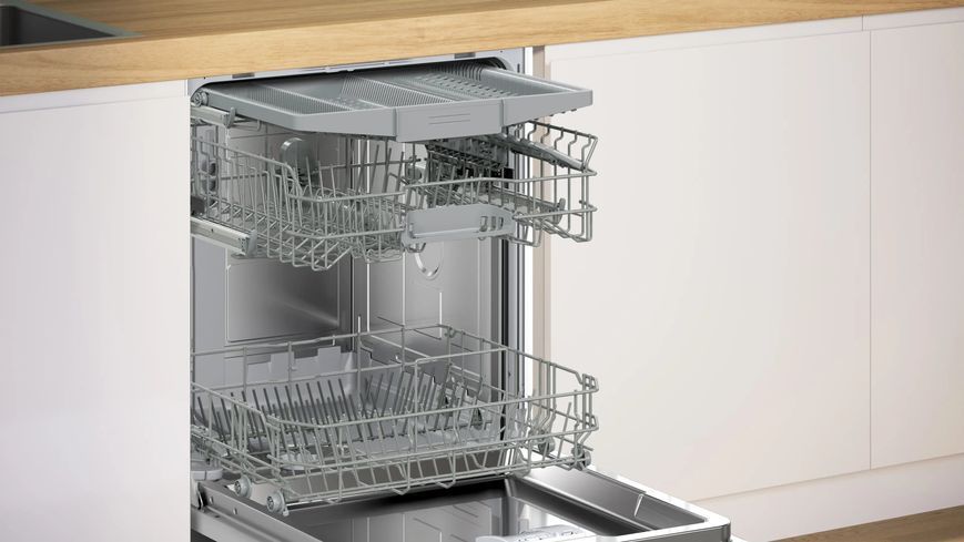 Посудомийна машина Bosch вбудована, 13компл., E, 60см, дисплей, 3-й кошик, білий SMV26EX14K фото