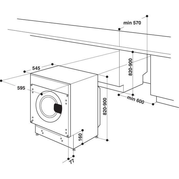 Пральна машина Whirlpool вбудована фронтальна, 7кг, 1400, D, 60см, дисплей, пара, білий BIWMWG71483EEUN фото