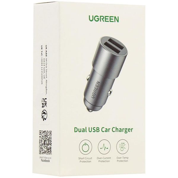 Автомобільний зарядний пристрій Ugreen CD130 (2xUSB 24W (USB-A) QC 3.0 Gray (50592) 50592 фото