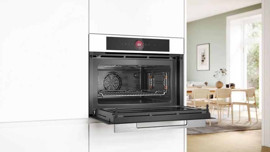 Духова шафа Bosch електрична компактна, 45л, A, дисплей, конвекція, ф-ція мікрохвиль, білий CMG7241W1 фото
