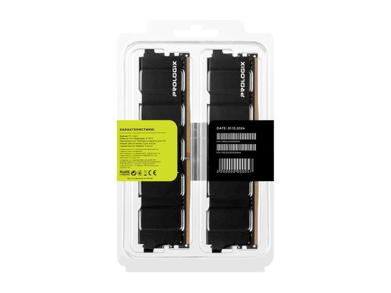 Модуль пам`ятi DDR4 2x16GB/3200 Prologix Black (PRO32GB3200B4K) PRO32GB3200B4K фото