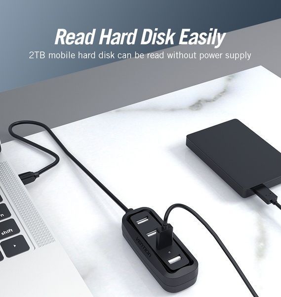 Концентратор Vention USB Hub 4-Port 2.0 Black, 0.15 m (VAS-J43) VAS-J43-B015 фото