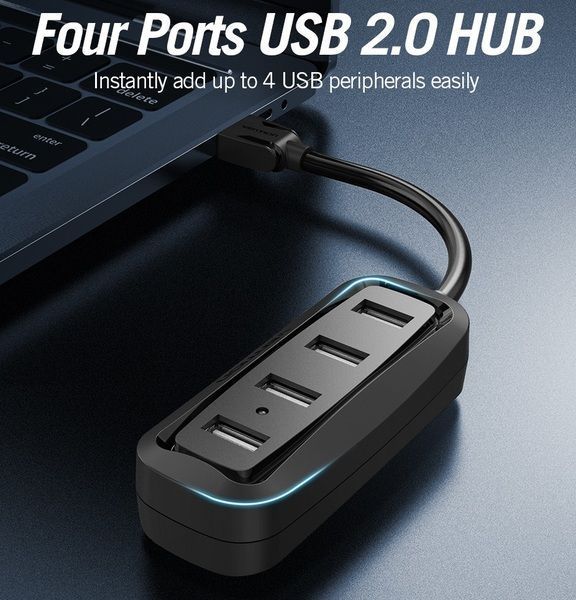 Концентратор Vention USB Hub 4-Port 2.0 Black, 0.15 m (VAS-J43) VAS-J43-B015 фото