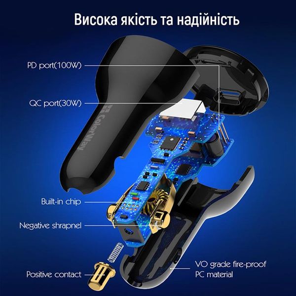 Автомобільний зарядний пристрій ColorWay Power Delivery Port PPS USB (USB-A + USB-C, 100W) PD, QC Black (CW-CHA044PD-BK) CW-CHA044PD-BK фото