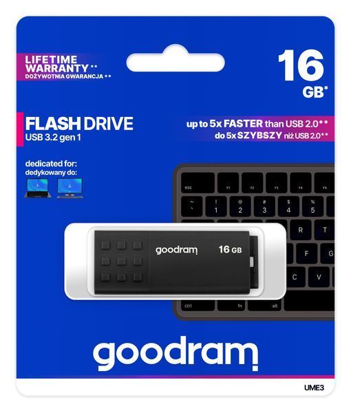Флеш-накопичувач USB3.2 16GB Goodram UME3 Black (UME3-0160K0R11) UME3-0160K0R11 фото