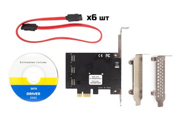 Контролер Frime (ECF-PCIEto6SATAIII002.LP) PCI-Ex1-6xSata III, 88SE9215+ASM1093 ECF-PCIEto6SATAIII002.LP фото