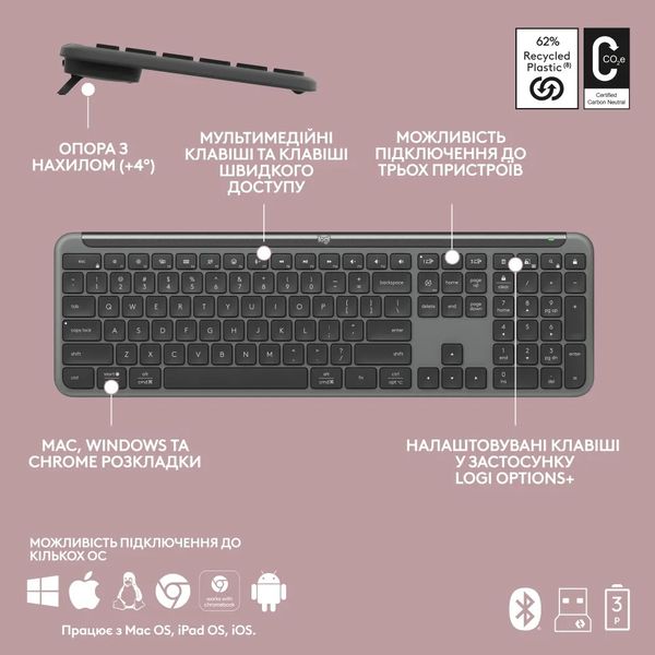 Комплект (клавіатура, миша) бездротовий Logitech Signature Slim Combo MK950 for Business Graphite (920-012508) 920-012508 фото