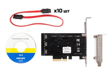 Контролер Frime (ECF-PCIEto10SATAIII001) PCI-Ex4-10xSata III, ASM1166+JMB575 ECF-PCIEto10SATAIII001 фото