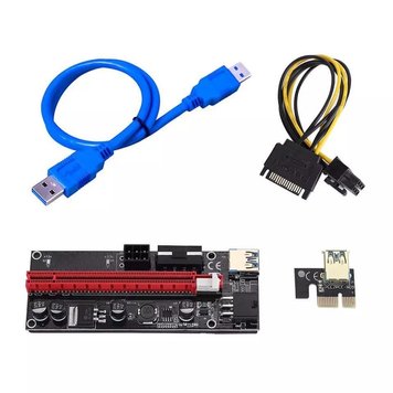 Райзер PCI-E 1x to 16x 6pin, Molex, SATA, USB 3.0, AM-AM, 0.6 м (RZRver9S) RZRver9S фото