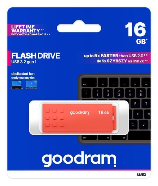 Флеш-накопичувач USB3.2 16GB Goodram UME3 Orange (UME3-0160O0R11) UME3-0160O0R11 фото