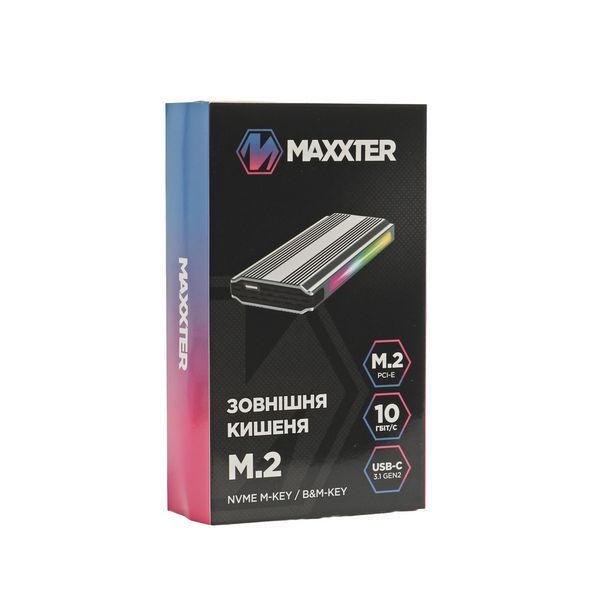 Зовнішня кишеня Maxxter M.2 NVMe PCIe, USB 3.1 Type-C Gen2, RGB, Metal, Black (EHDE-2280SRGB-01) EHDE-2280SRGB-01 фото