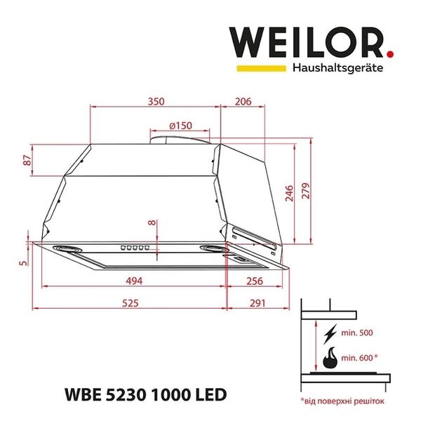 Вбудована витяжка WEILOR WBE 5230 SS 1000 LED WBE 5230 SS 1000 LED фото