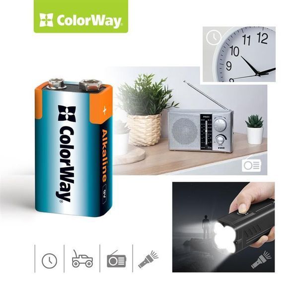Батарейка ColorWay Alkaline Power Krona/6LR61 BL 1шт CW-BA6LR61-1BL фото