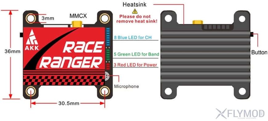 Відеопередавач AKK Race Ranger 200/400/800/1600mW 5.8G Race_Ranger фото