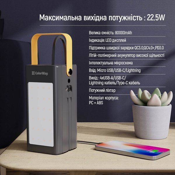 Універсальна мобільна батарея ColorWay LCD/Lamp 80000mAh Black (CW-PB800LPA8BK-PDD) CW-PB800LPA8BK-PDD фото