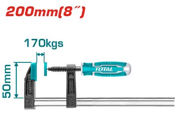 Струбцина TOTAL THT1320502 столярна, стиснення 200мм, 170кг THT1320502 фото