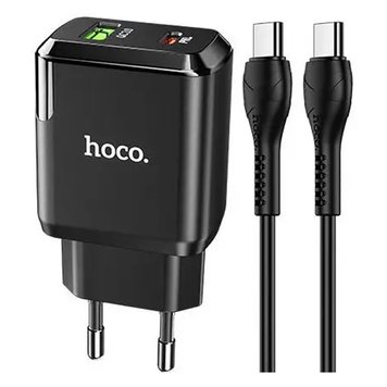 Мережевий зарядний пристрій Hoco N5 (1USB 3A QC3.0 + 1 PD Type-C) Black (S25720) + кабель Type-C S25720 фото