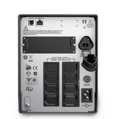 Джерело безперебійного живлення APC Smart-UPS 1500VA LCD, Lin.int., AVR, 8 х IEC, SmartSlot, USB, RJ-45, метал (SMT 1500I) SMT 1500I фото