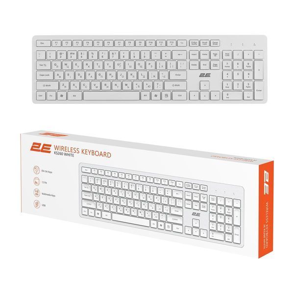 Клавіатура бездротова 2E KS260 WL EN/UKR White (2E-KS260WWH_UA) 2E-KS260WWH_UA фото