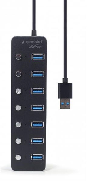 Концентратор USB 3.0 Gembird 7хUSB3.0, з вимикачами, пластик/метал, Black (UHB-U3P7P-01) UHB-U3P7P-01 фото