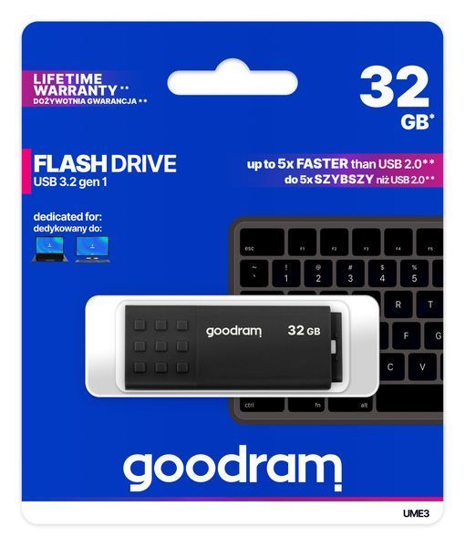 Флеш-накопичувач USB3.2 32GB Goodram UME3 Black (UME3-0320K0R11) UME3-0320K0R11 фото