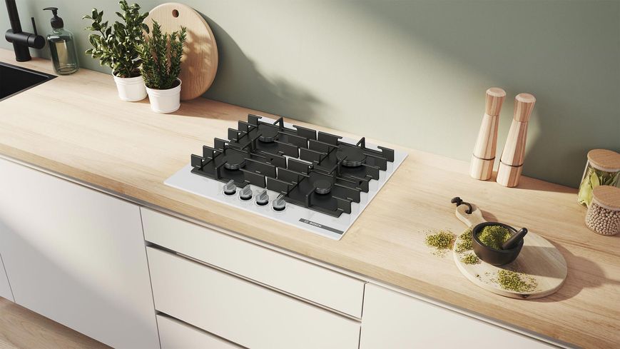 Варильна поверхня Bosch&nbsp;газова, 60см, чавун, білий PPP6A2I40R фото