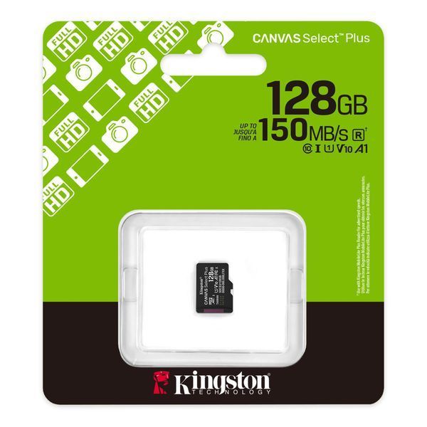 Карта пам`яті MicroSDXC 128GB UHS-I Class 10 Kingston Canvas Select Plus R150MB/s + SD-адаптер (SDCS3/128GB) SDCS3/128GB фото