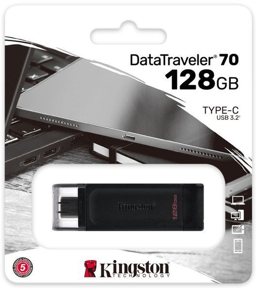 Флеш-накопичувач USB3.2 128GB Type-C Kingston DataTraveler 70 Black (DT70/128GB) DT70/128GB фото
