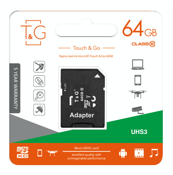 Карта пам`ятi MicroSDXC 64GB UHS-I U3 Class 10 T&G + SD-adapter (TG-64GBSDU3CL10-01) TG-64GBSDU3CL10-01 фото