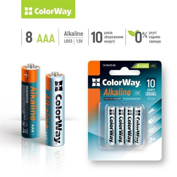Батарейка ColorWay Alkaline Power AAA/LR03 BL 8шт CW-BALR03-8BL фото