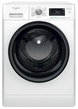Пральна машина Whirlpool фронтальна, 10кг, 1400, A+++, 60см, дисплей, пара, інвертор, люк чорний, білий FFB10469BVUA фото