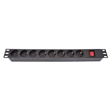 Блок розеток Atcom 1U 19" (PDU-8W-CN-WS) 8 розеток, з вимикачем, ал. корпус, німецький тип, без кабеля AT1801 фото