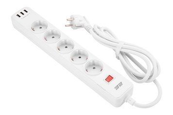 Мережевий фільтр 2E 5хSchuko, 2 м (2E-SP515M2USBWH) 2E-SP515M2USBWH фото