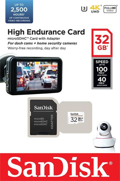 Карта пам`ятi MicroSDXC 32GB UHS-I/U3 Class 10 SanDisk High Endurance R100/W40MB/s + SD-adapter (SDSQQNR-032G-GN6IA) SDSQQNR-032G-GN6IA фото