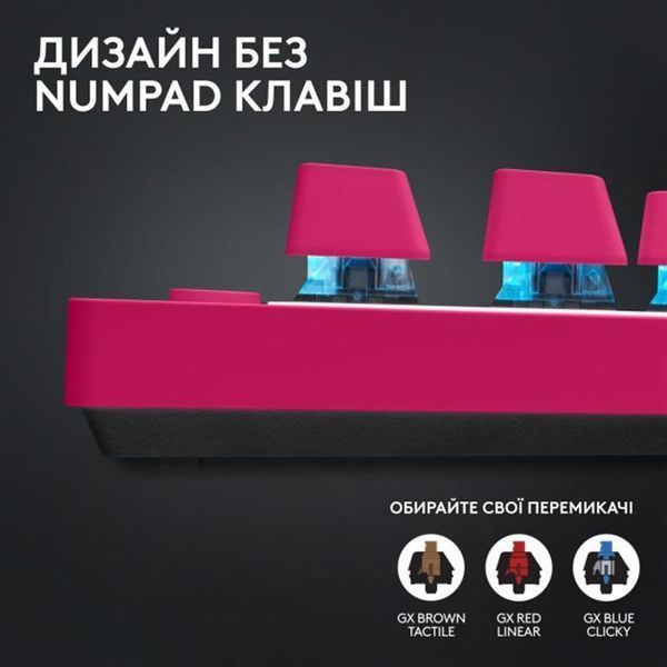 Клавiатура бездротова Logitech G PRO X TKL Lightspeed Magenta (920-012159) 920-012159 фото