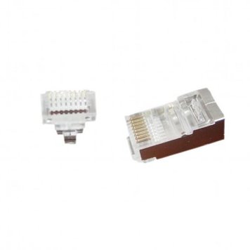 Конектор RJ 45 Cablexpert (LC-PTF-01/100) екранований, із позолоченими контактами, з наскрізними отворами (100 шт/уп) LC-PTF-01/100 фото