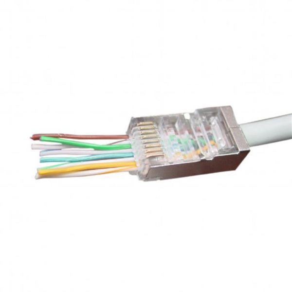 Конектор RJ 45 Cablexpert (LC-PTF-01/100) екранований, із позолоченими контактами, з наскрізними отворами (100 шт/уп) LC-PTF-01/100 фото