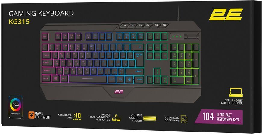 Клавіатура 2E Gaming KG315 RGB USB Black Ukr (2E-KG315UBK) 2E-KG315UBK фото
