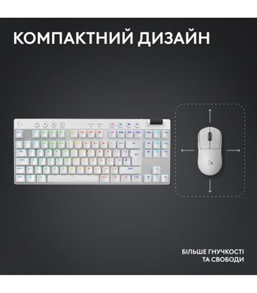 Клавiатура бездротова Logitech G PRO X TKL Lightspeed White Tactile (920-012148) 920-012148 фото