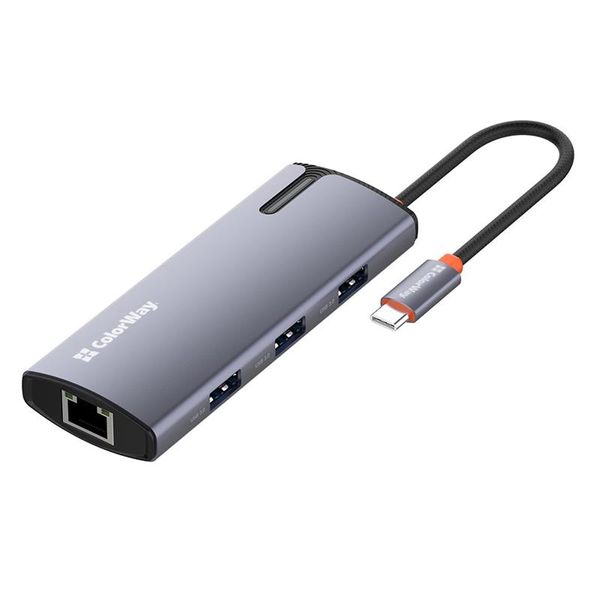 Док-станція СolorWay USB-C 6-в-1 Type C PD 100W/USB3.0х3/USB2.0/RJ45 (CW-HUB03) CW-HUB03 фото