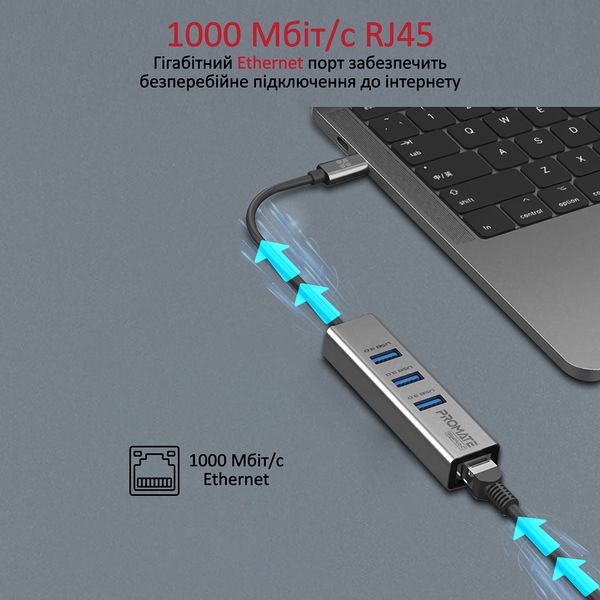 Концентратор USB Promate GigaHub USB-C Grey (gigahub-c.grey) gigahub-c.grey фото